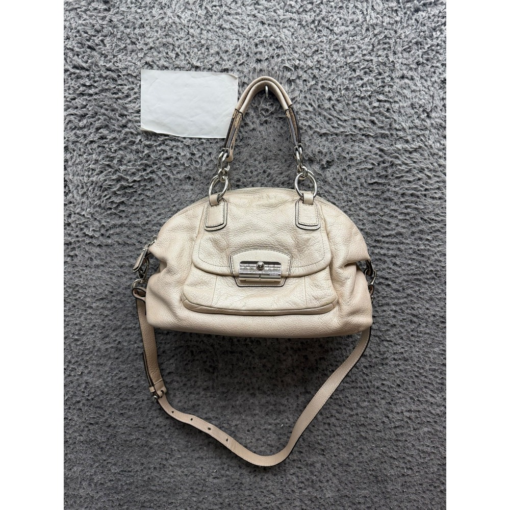 Coach Kristin Pebbled Leather Domed Satchel Shoulder Bag Champagne 19304